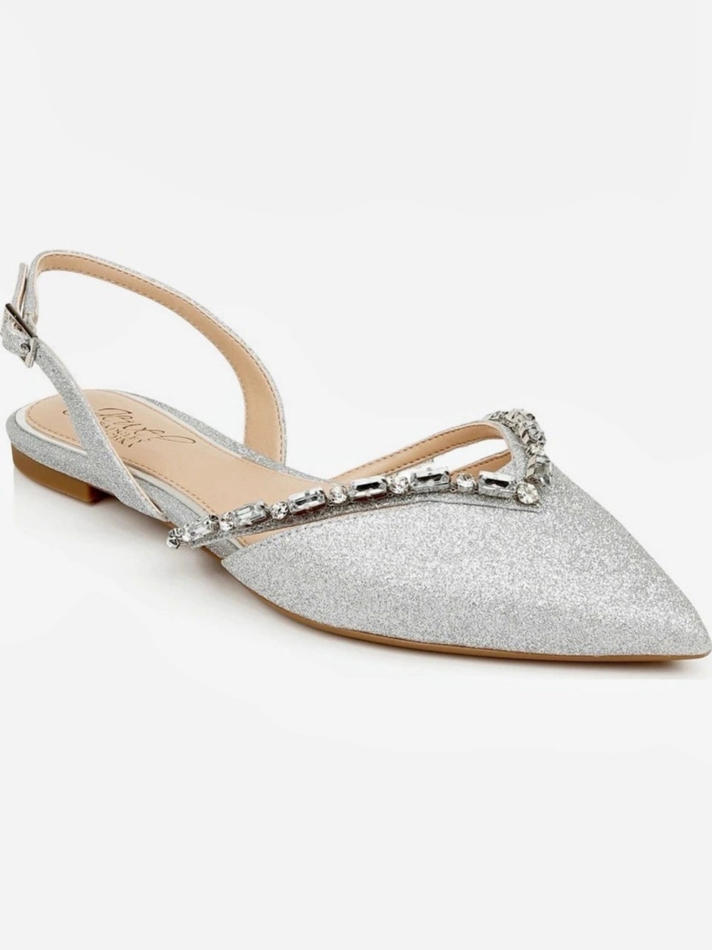 Jewel Badgley Mischka Jewel Silver Embellished Slingback Heels US 6.5 New